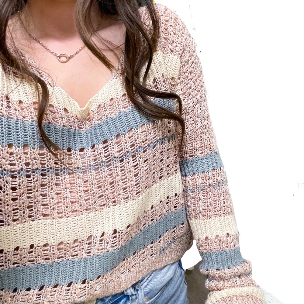 Mauve, Sage, and Cream Knit Sweater